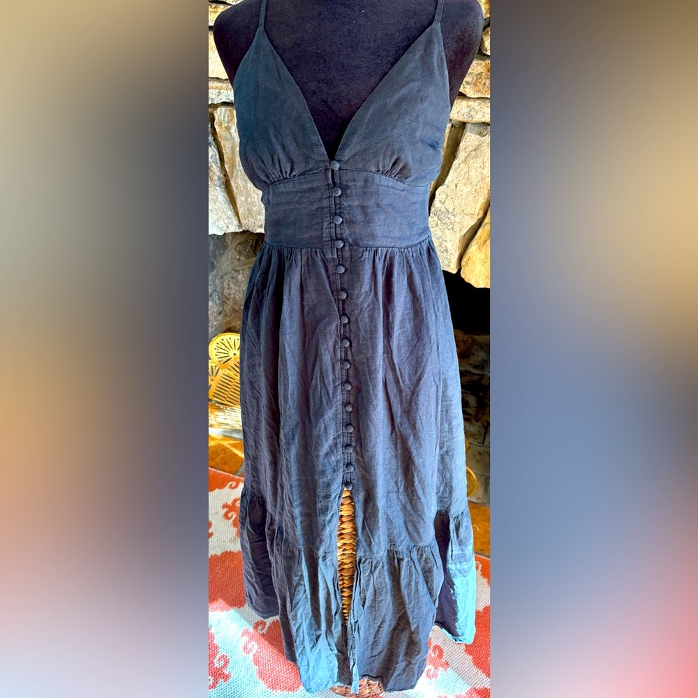 Abercrombie & Fitch Navy Blue Spaghetti Strap Button-Front Dress